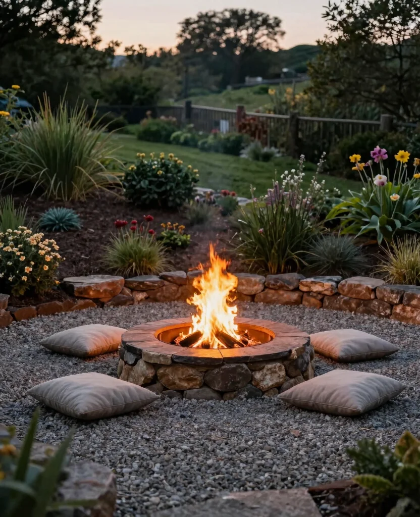 19 Genius Fire Pit Ideas for Sloped Yards That’ll Make You the Envy of the Neighborhood! 13 19 Genius Fire Pit Ideas for Sloped Yards That’ll Make You the Envy of the Neighborhood! - 2. Circular Fire Pit with Gravel Surround