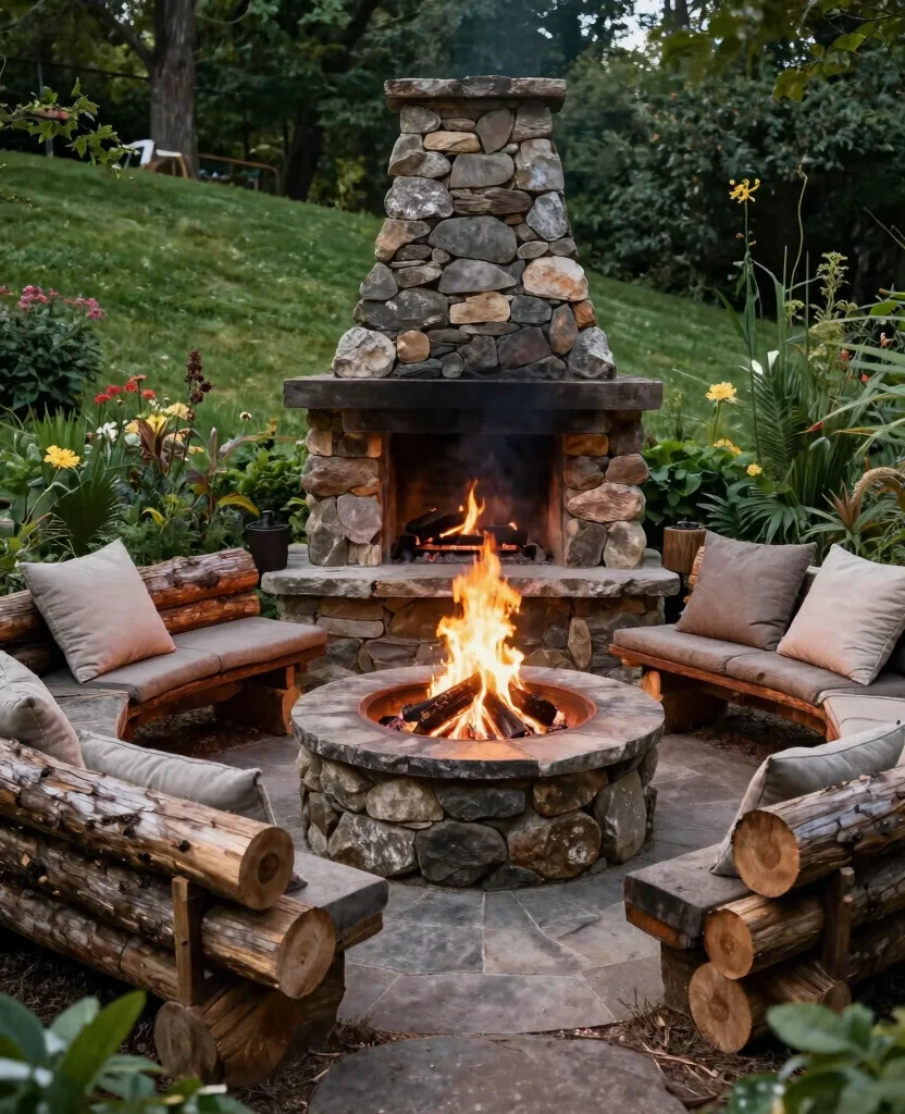 19 Genius Fire Pit Ideas for Sloped Yards That’ll Make You the Envy of the Neighborhood! 57 19 Genius Fire Pit Ideas for Sloped Yards That’ll Make You the Envy of the Neighborhood! - 6. Stone Fire Pit Surrounded by Logs