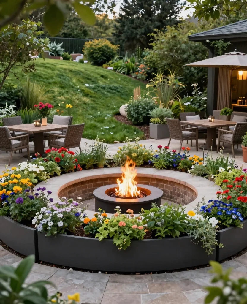19 Genius Fire Pit Ideas for Sloped Yards That’ll Make You the Envy of the Neighborhood! 79 19 Genius Fire Pit Ideas for Sloped Yards That’ll Make You the Envy of the Neighborhood! - 8. Fire Pit with Built-In Planters