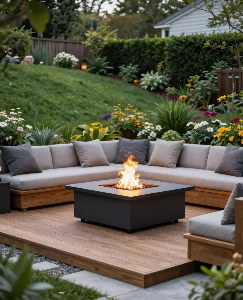 19 Genius Fire Pit Ideas for Sloped Yards That’ll Make You the Envy of the Neighborhood! 88 19 Genius Fire Pit Ideas for Sloped Yards That’ll Make You the Envy of the Neighborhood! - 9. Elevated Fire Pit with Decking