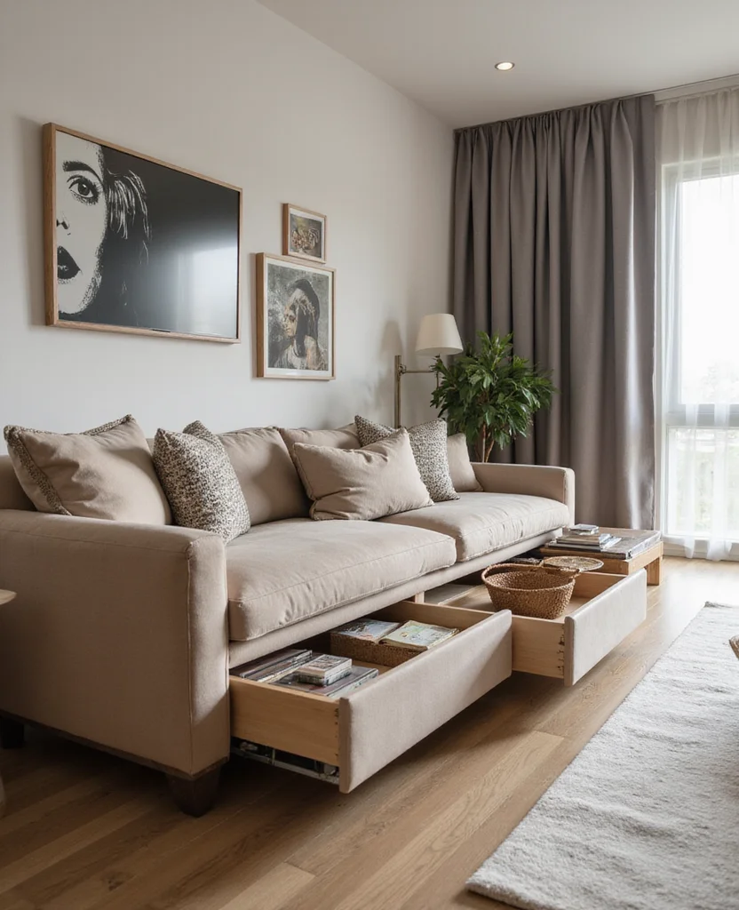 19 Living Room Storage Ideas That'll Declutter Your Space and Blow Your Mind! 147 19 Living Room Storage Ideas That'll Declutter Your Space and Blow Your Mind! - 14. Pull-Out Storage Drawers