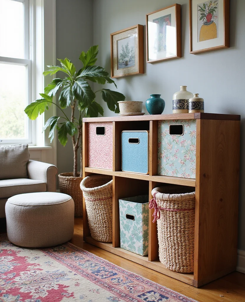 19 Living Room Storage Ideas That'll Declutter Your Space and Blow Your Mind! 171 19 Living Room Storage Ideas That'll Declutter Your Space and Blow Your Mind! - 16. Stylish Room Bins