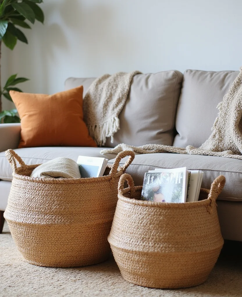 19 Living Room Storage Ideas That'll Declutter Your Space and Blow Your Mind! 46 19 Living Room Storage Ideas That'll Declutter Your Space and Blow Your Mind! - 5. Decorative Baskets