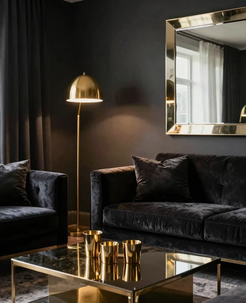 19 Gorgeous Moody Living Room Ideas That'll Make You Want to Curl Up with a Book! 114 19 Moody Living Room Ideas That'll Make You Want to Curl Up with a Book! - 11. Accent with Metallics 1