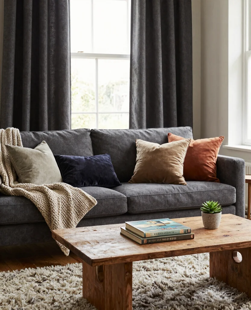 19 Gorgeous Moody Living Room Ideas That'll Make You Want to Curl Up with a Book! 13 19 Moody Living Room Ideas That'll Make You Want to Curl Up with a Book! - 2. Layer Textures 1