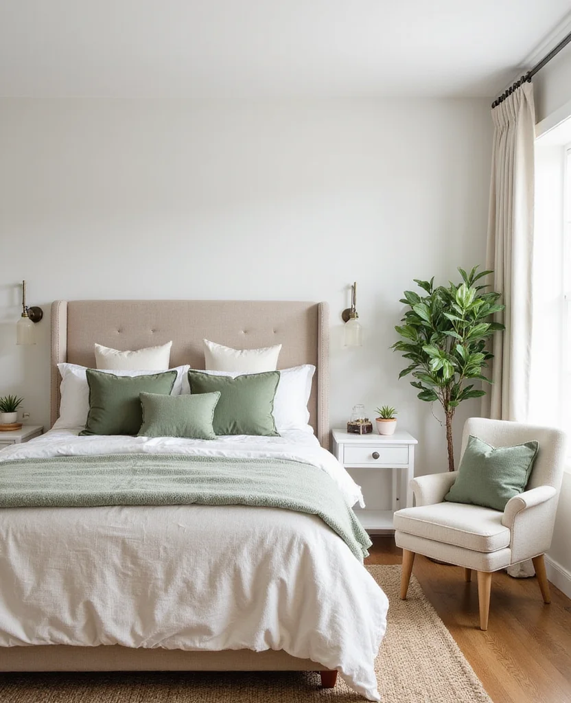 19 Neutral Bedroom Ideas That Will Make You Feel Instantly Relaxed (You Won't Believe #8!) - 5. Calm Green Accents