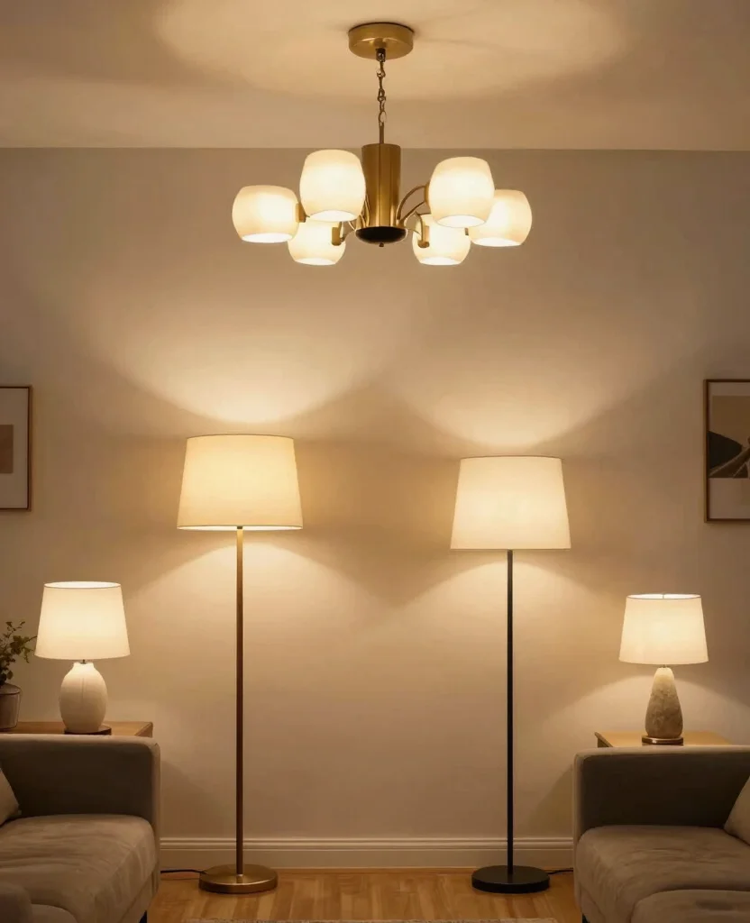 19 Neutral Living Room Ideas That'll Make Your Space Feel Like a Cozy Retreat! - 11. Layered Lighting Fixtures