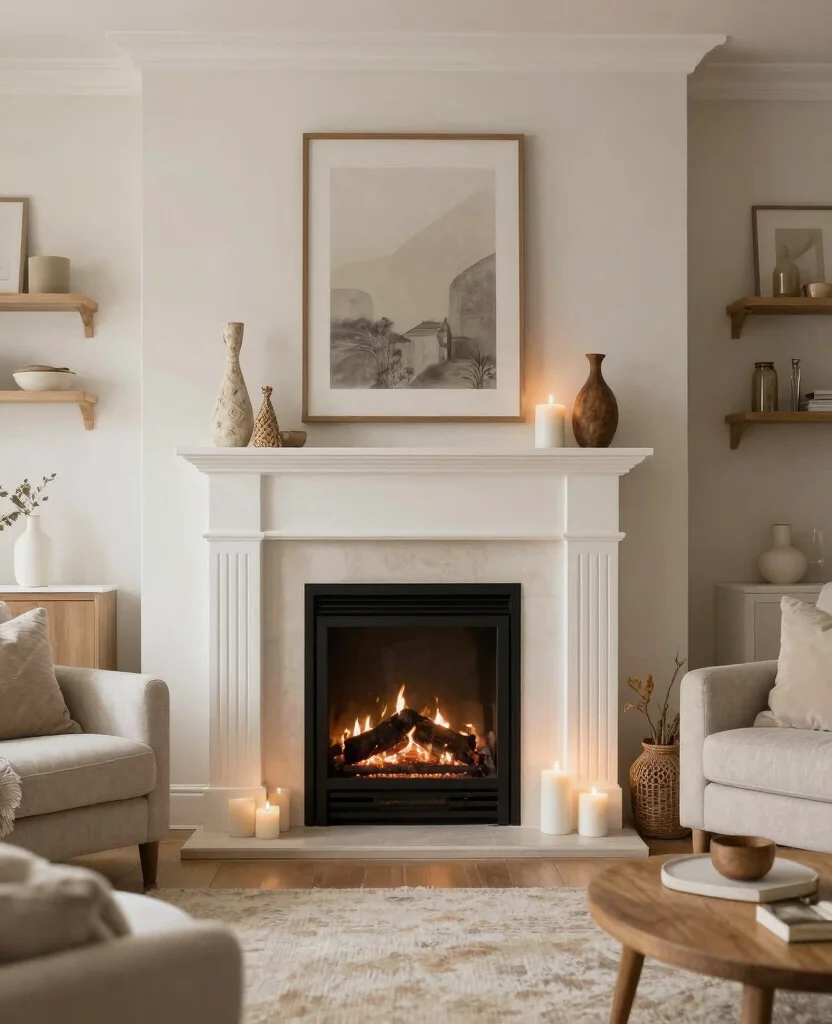 19 Neutral Living Room Ideas That'll Make Your Space Feel Like a Cozy Retreat! - 12. Cozy Fireplace Corner