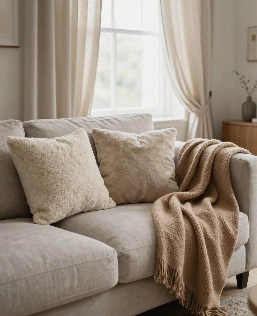 19 Neutral Living Room Ideas That'll Make Your Space Feel Like a Cozy Retreat! - 14. Soft Textiles