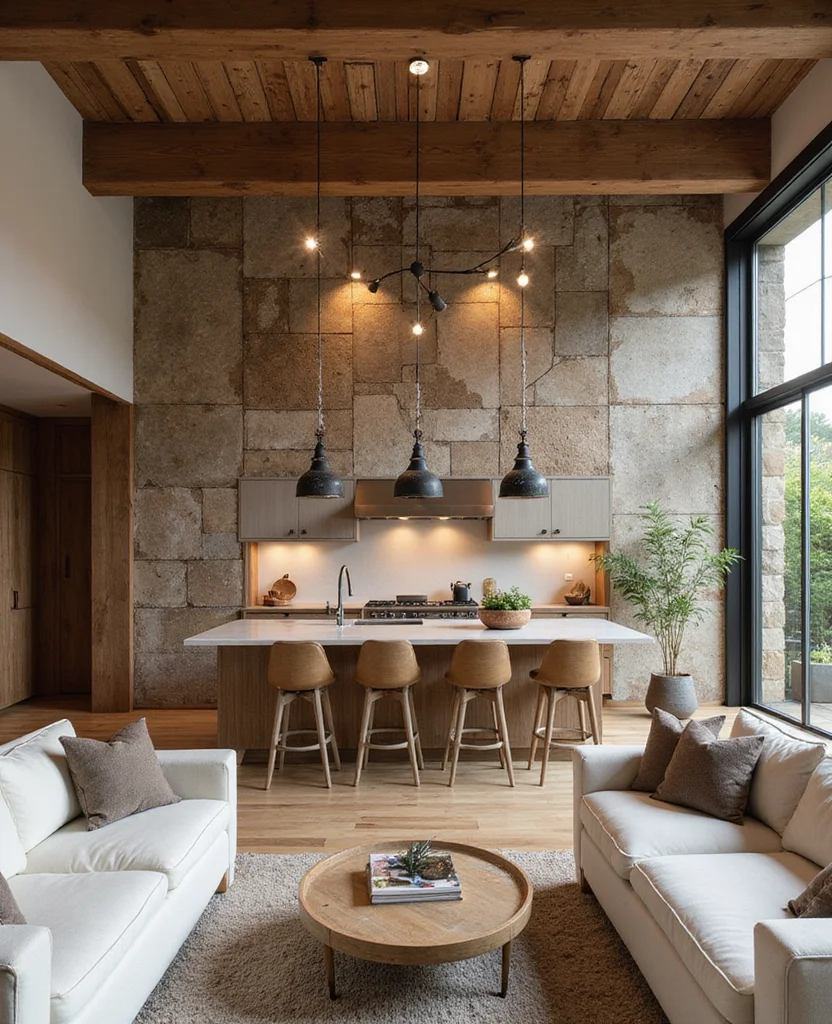 19 Open Kitchen Living Room Ideas That'll Make You Say 'Wow!' (You Won't Believe #14!) - 13. Trendy Textured Walls