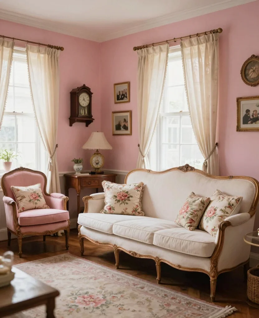 19 Pink Living Room Ideas That’ll Make You Want to Redecorate Immediately! - 13. Vintage Pink Charm 1