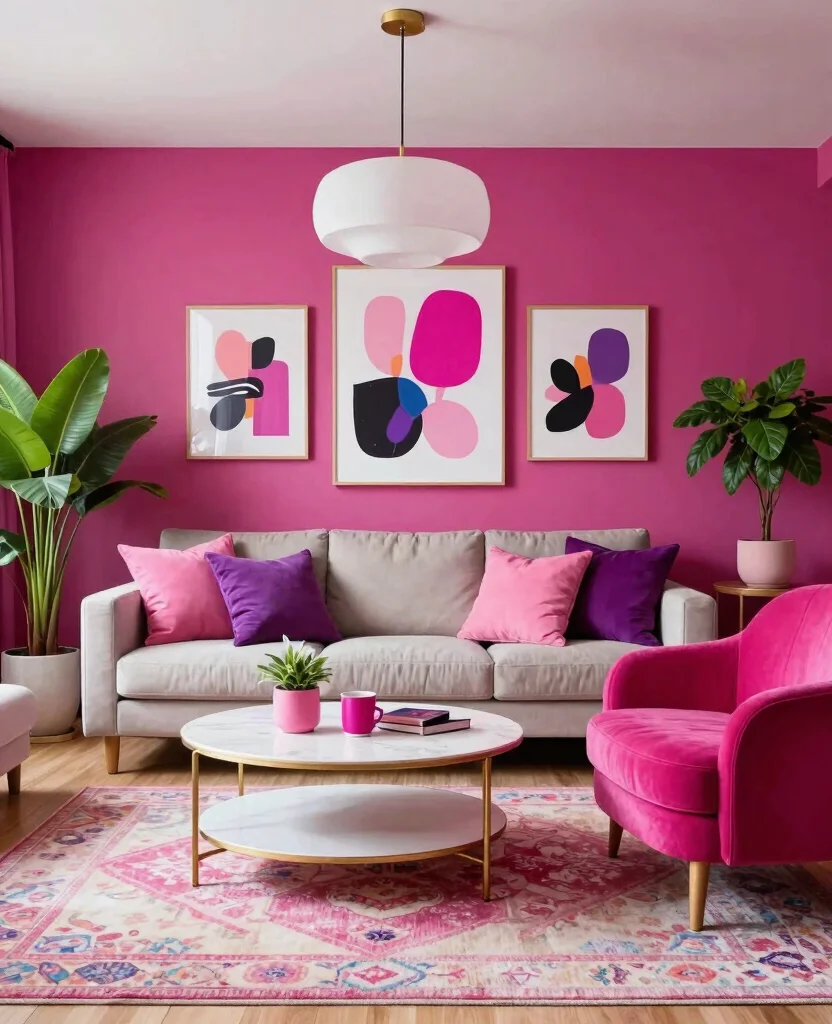 19 Pink Living Room Ideas That’ll Make You Want to Redecorate Immediately! - 2. Vibrant Fuchsia Accents 1
