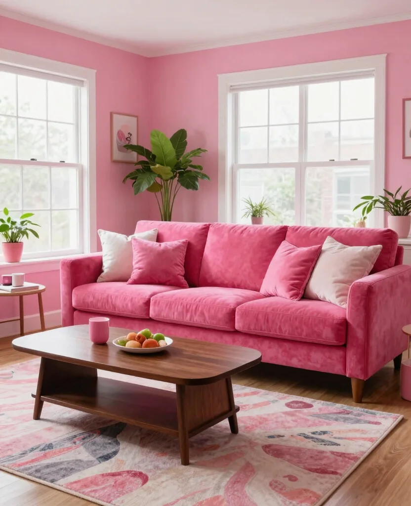 19 Pink Living Room Ideas That’ll Make You Want to Redecorate Immediately! - 4. Raspberry Swirl 1