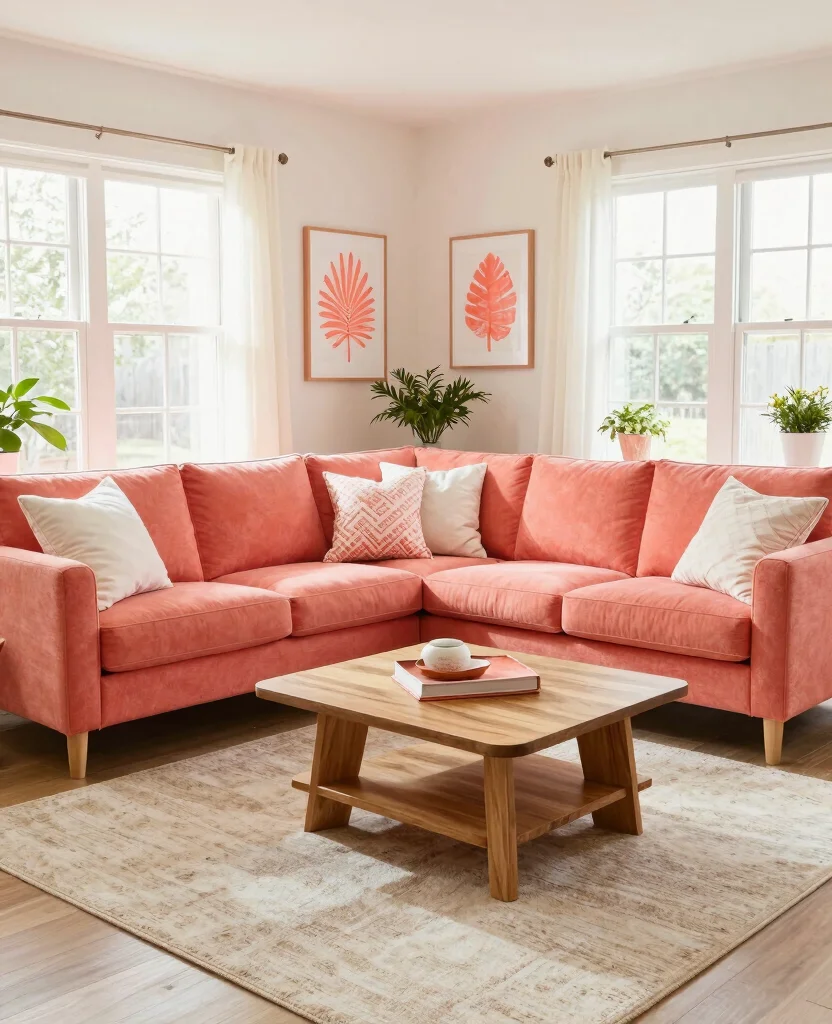 19 Pink Living Room Ideas That’ll Make You Want to Redecorate Immediately! - 5. Coral Dreams 1