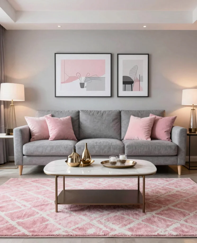 19 Pink Living Room Ideas That’ll Make You Want to Redecorate Immediately! - 6. Pink and Gray Harmony 1