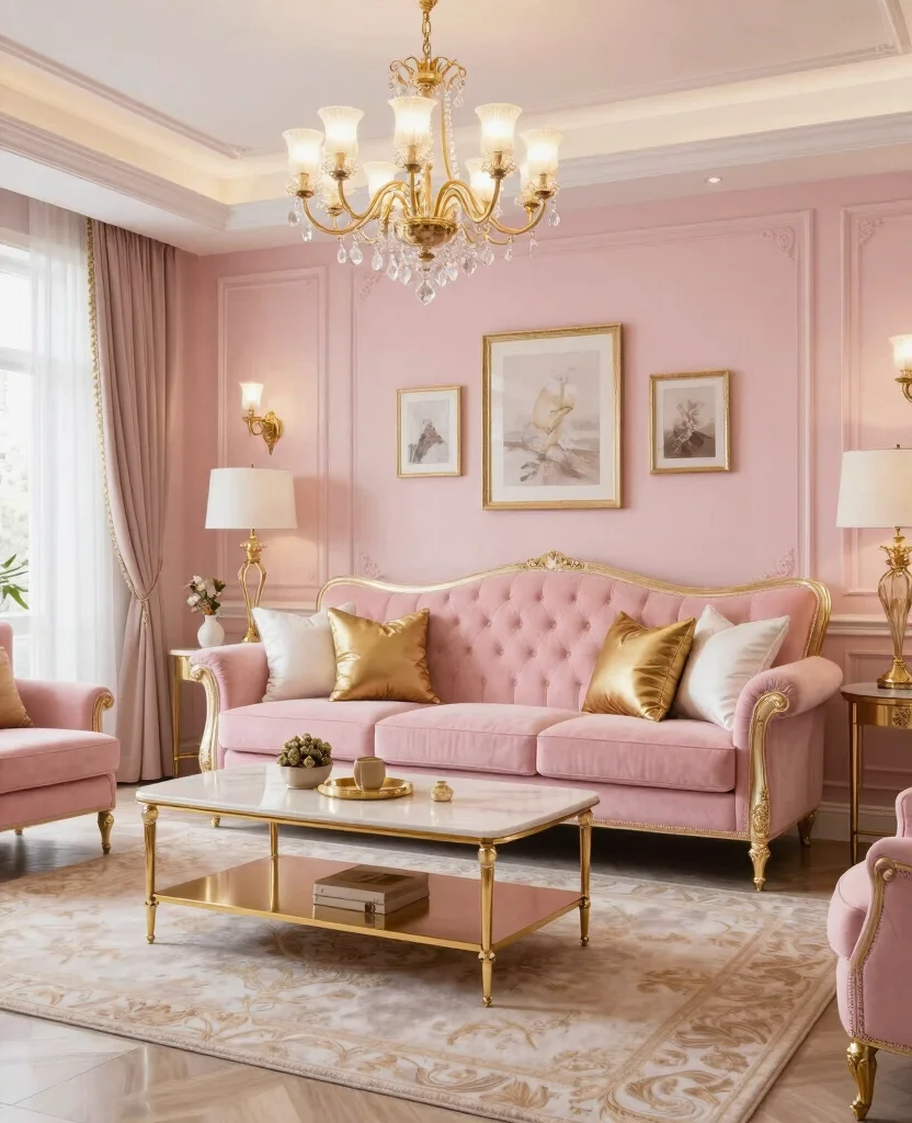19 Pink Living Room Ideas That’ll Make You Want to Redecorate Immediately! - 8. Timeless Pink and Gold 1