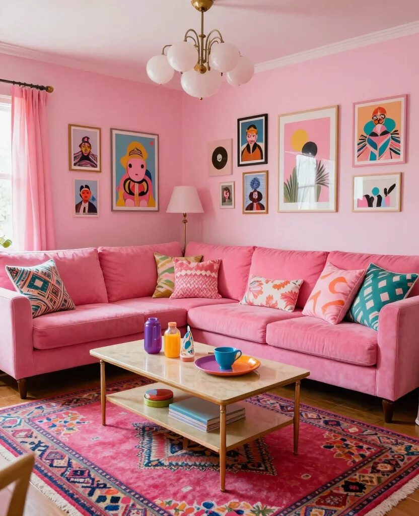 19 Pink Living Room Ideas That’ll Make You Want to Redecorate Immediately! - 9. Retro Pink Vibes 1