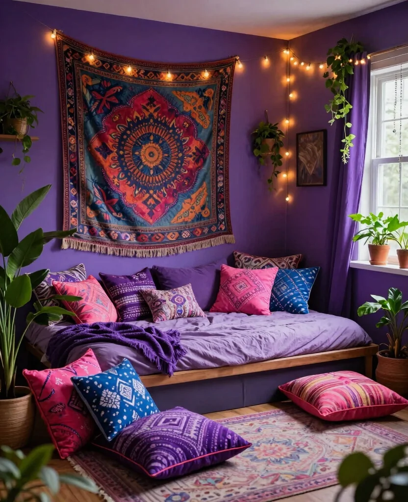 19 Purple Bedroom Ideas That'll Make You Dream in Color (You Won't Believe #7!) - 3. Bohemian Vibes 1