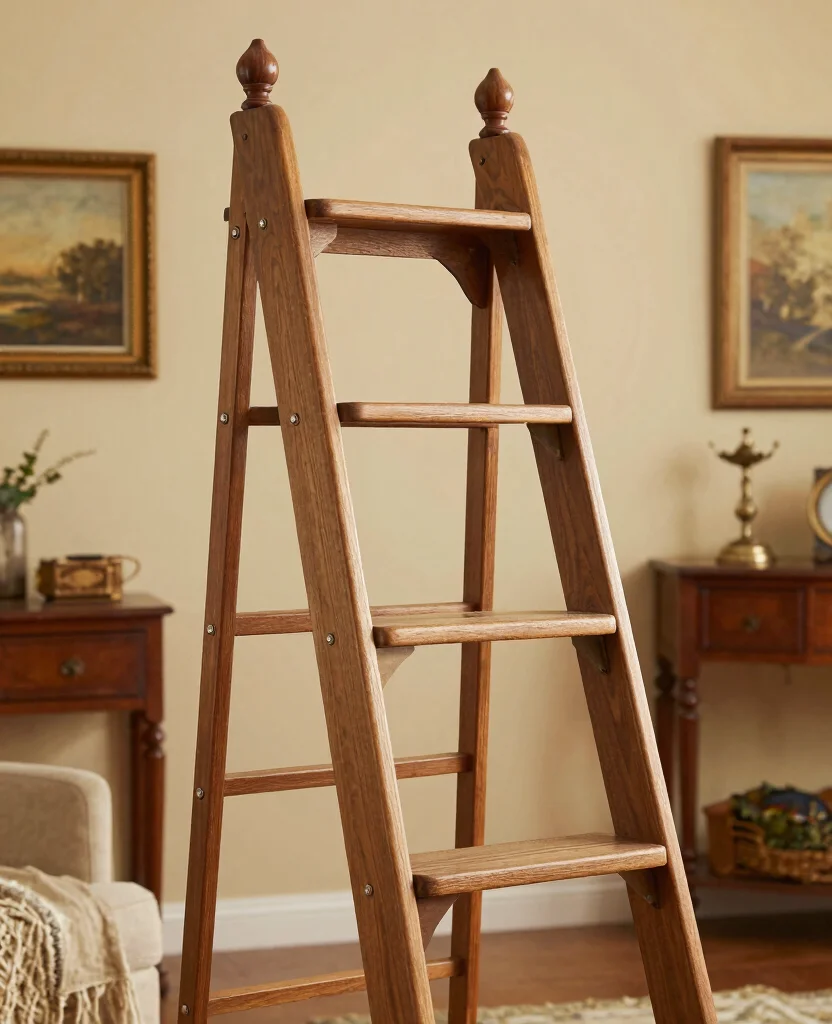 19 Retractable Loft Ladders Perfect for Small Spaces (You Won't Believe #12!) - 11. Wooden Ladder with Decorative Finials 1