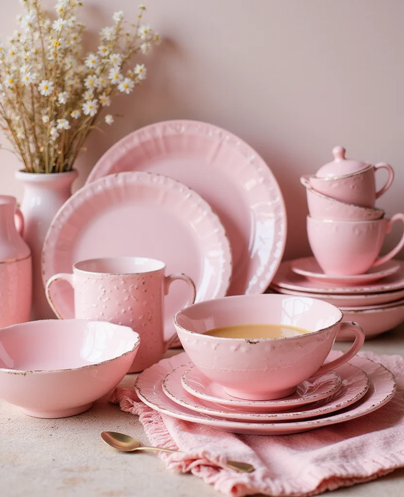 19 Retro Pink Kitchen Ideas That'll Make You Swoon Over Nostalgia! - 10. Retro Tableware