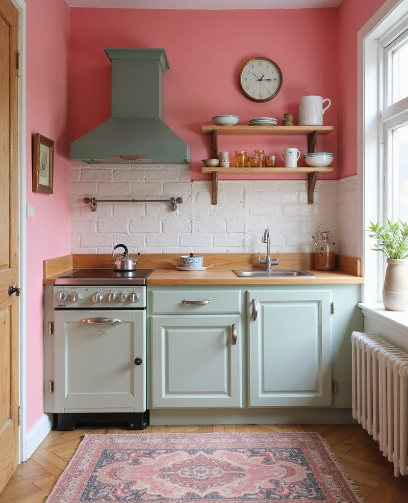 19 Retro Pink Kitchen Ideas That'll Make You Swoon Over Nostalgia! - 11. Pink Accent Walls