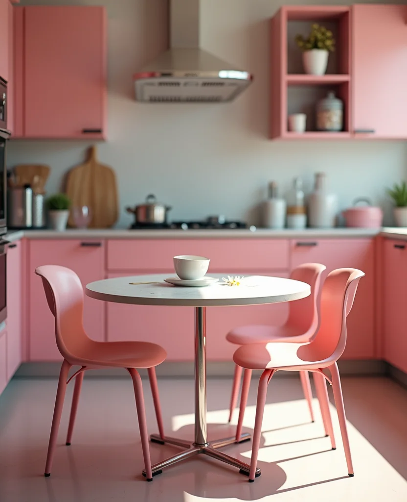 19 Retro Pink Kitchen Ideas That'll Make You Swoon Over Nostalgia! - 12. Retro Dining Sets
