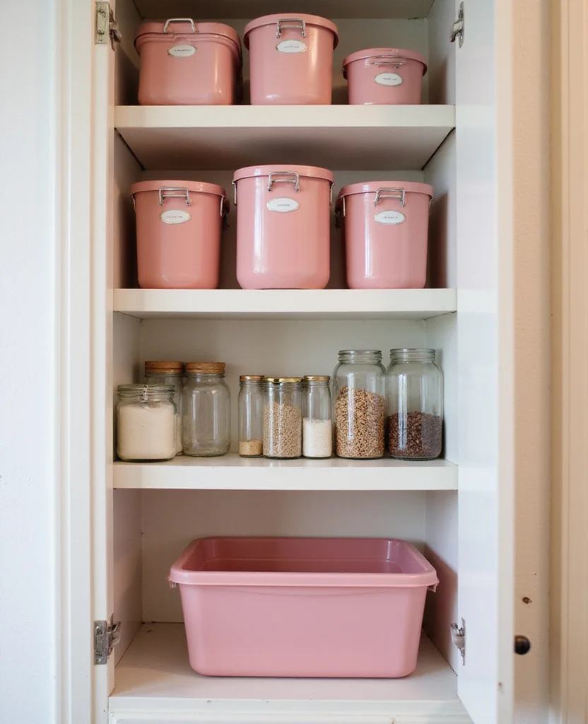 19 Retro Pink Kitchen Ideas That'll Make You Swoon Over Nostalgia! - 14. Retro Pantry Designs