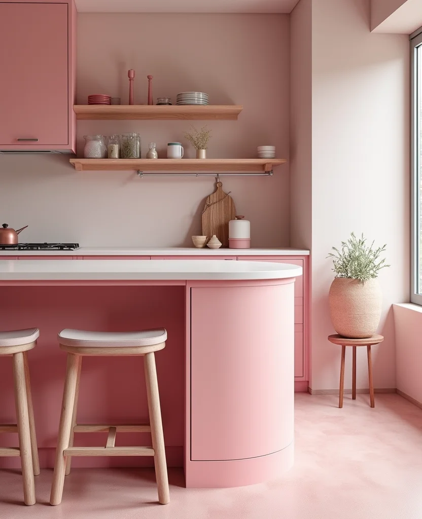 19 Retro Pink Kitchen Ideas That'll Make You Swoon Over Nostalgia! - 15. Nifty Kitchen Islands