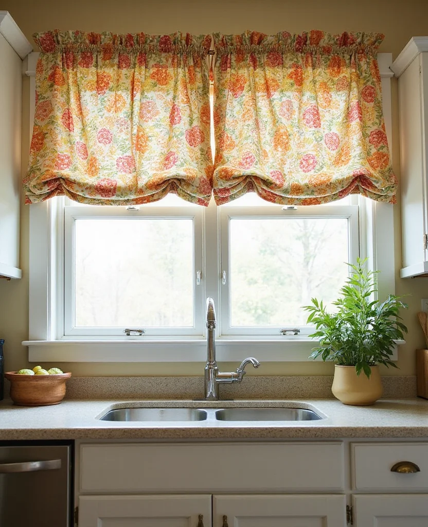 19 Retro Pink Kitchen Ideas That'll Make You Swoon Over Nostalgia! - 16. Retro Window Treatments