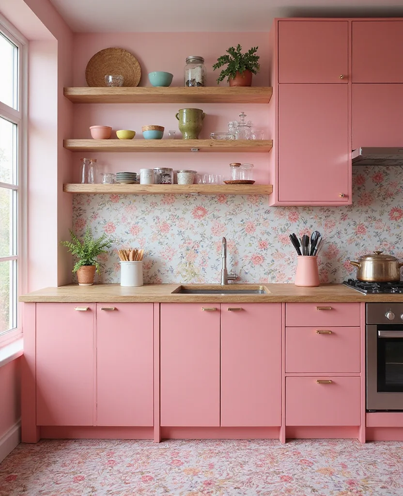 19 Retro Pink Kitchen Ideas That'll Make You Swoon Over Nostalgia! - 17. Creative Backsplash Ideas