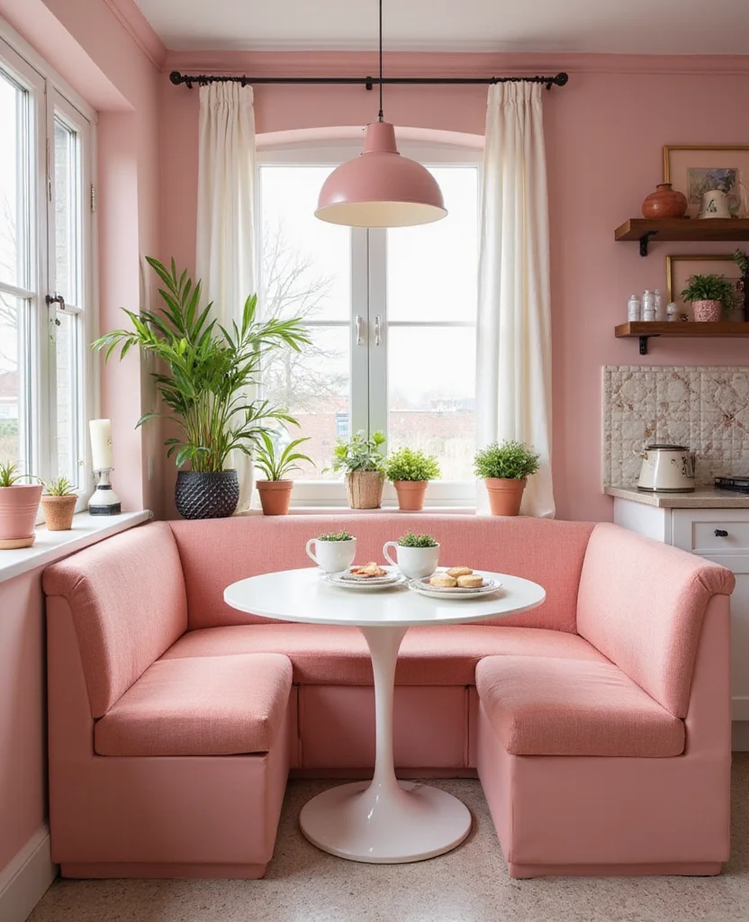 19 Retro Pink Kitchen Ideas That'll Make You Swoon Over Nostalgia! - 18. Cozy Breakfast Nooks