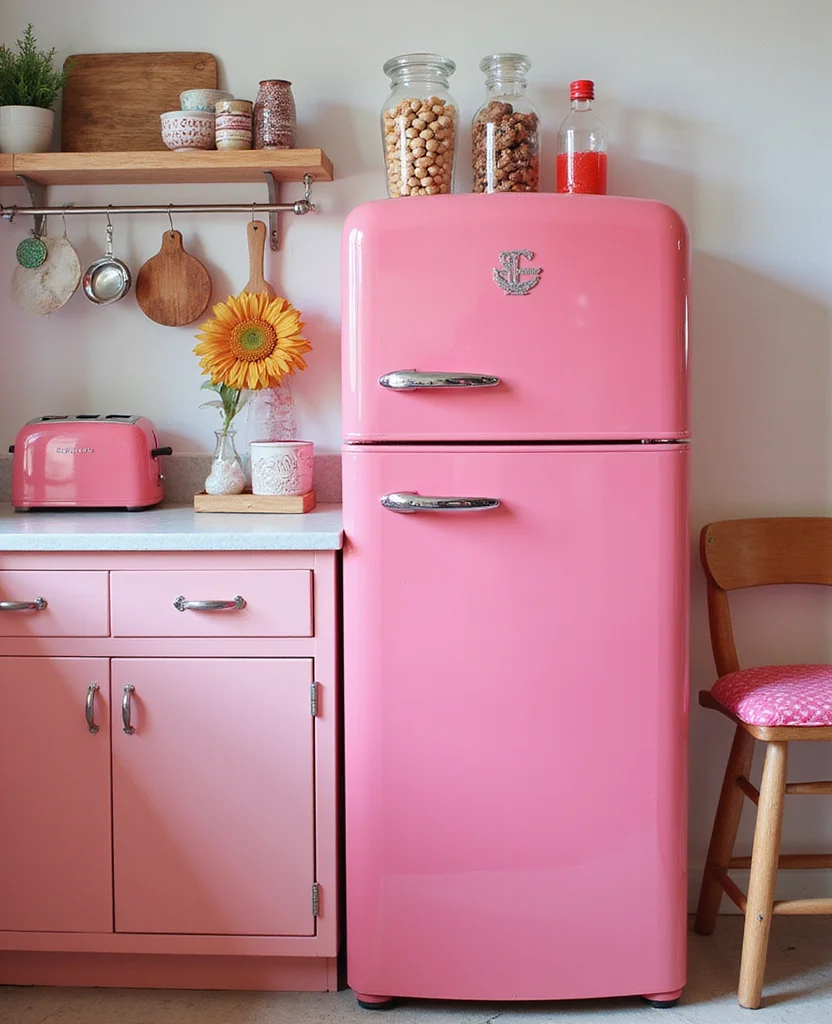 19 Retro Pink Kitchen Ideas That'll Make You Swoon Over Nostalgia! - 2. Bold Retro Appliances