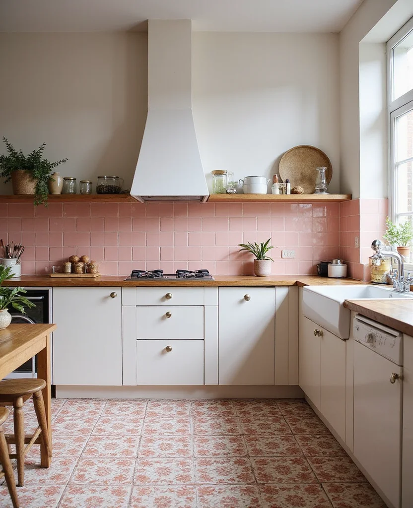 19 Retro Pink Kitchen Ideas That'll Make You Swoon Over Nostalgia! - 3. Vintage Tile Patterns