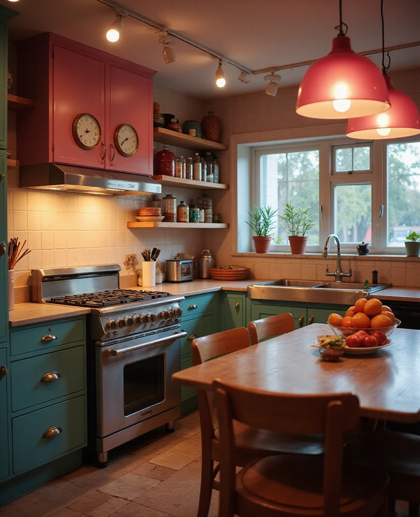 19 Retro Pink Kitchen Ideas That'll Make You Swoon Over Nostalgia! - 4. Retro Light Fixtures
