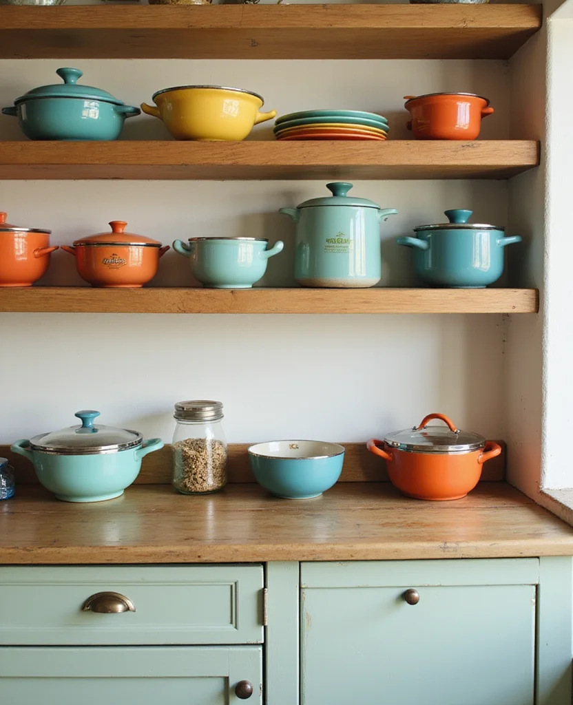19 Retro Pink Kitchen Ideas That'll Make You Swoon Over Nostalgia! - 6. Vintage Cookware Displays