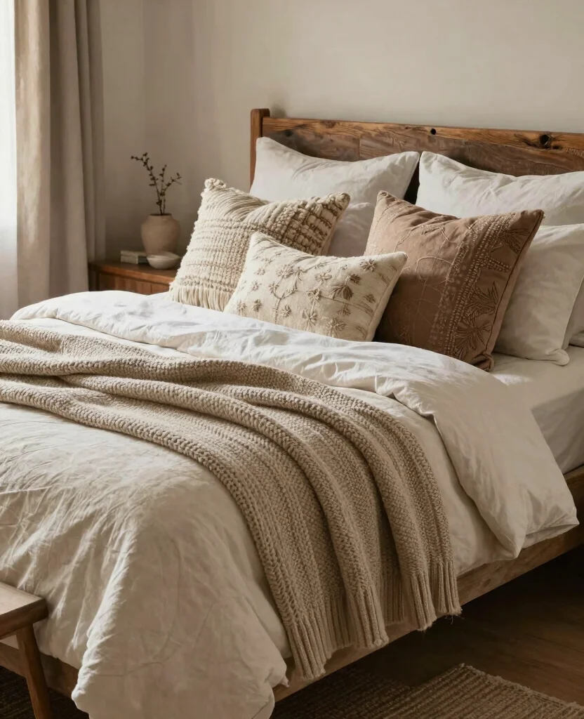 19 Rustic Bedroom Ideas That'll Make You Feel Like You're in a Cozy Cabin! - 14. Warm Throws and Pillows 1