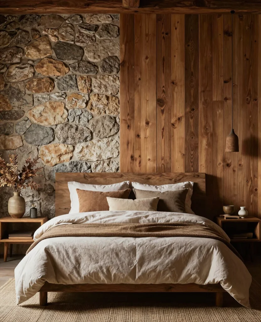 19 Rustic Bedroom Ideas That'll Make You Feel Like You're in a Cozy Cabin! - 18. Rustic Wall Textures 1