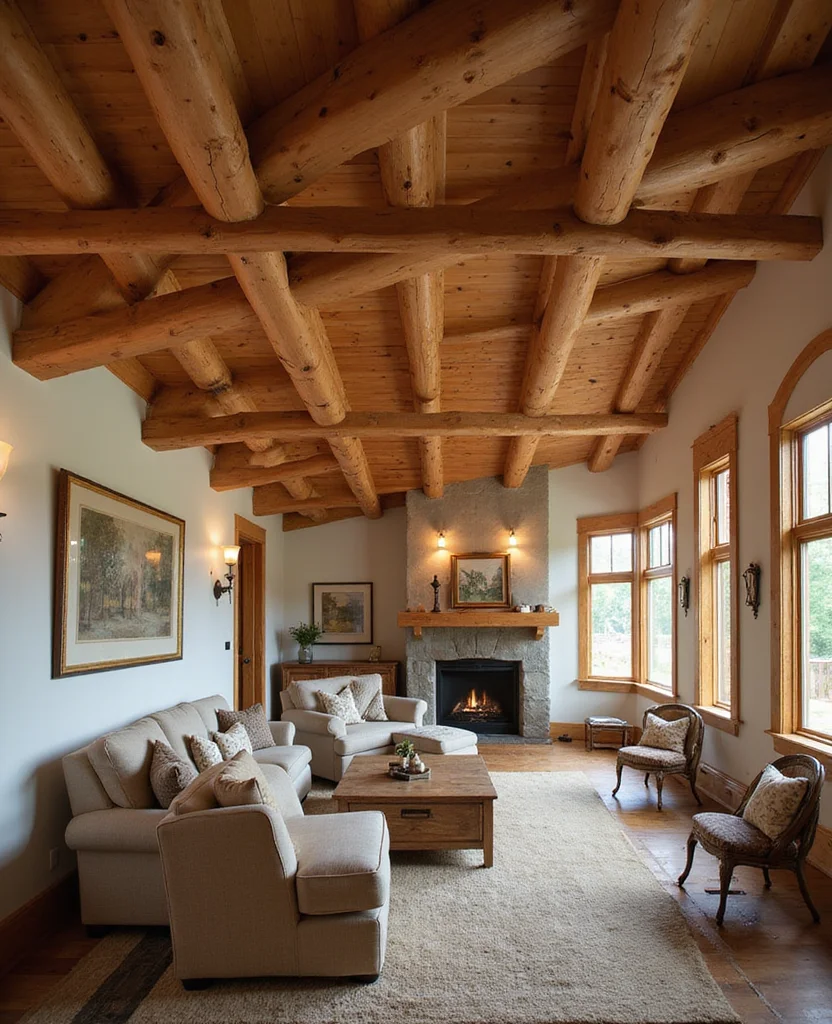19 Sloped Ceiling Living Room Ideas That'll Make You Say 'Wow!' - 1. Embrace Natural Wood Beams