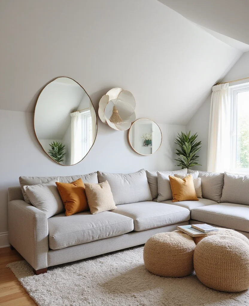 19 Sloped Ceiling Living Room Ideas That'll Make You Say 'Wow!' - 11. Use Mirrors to Enhance Space