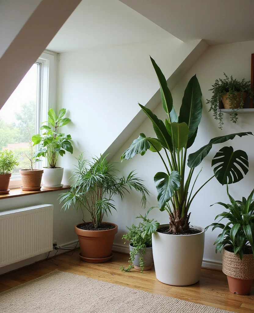 19 Sloped Ceiling Living Room Ideas That'll Make You Say 'Wow!' - 13. Indoor Plants for Freshness