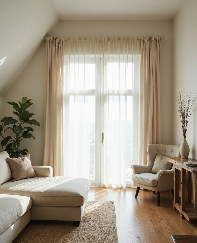 19 Sloped Ceiling Living Room Ideas That'll Make You Say 'Wow!' - 15. Ceiling-Height Curtains