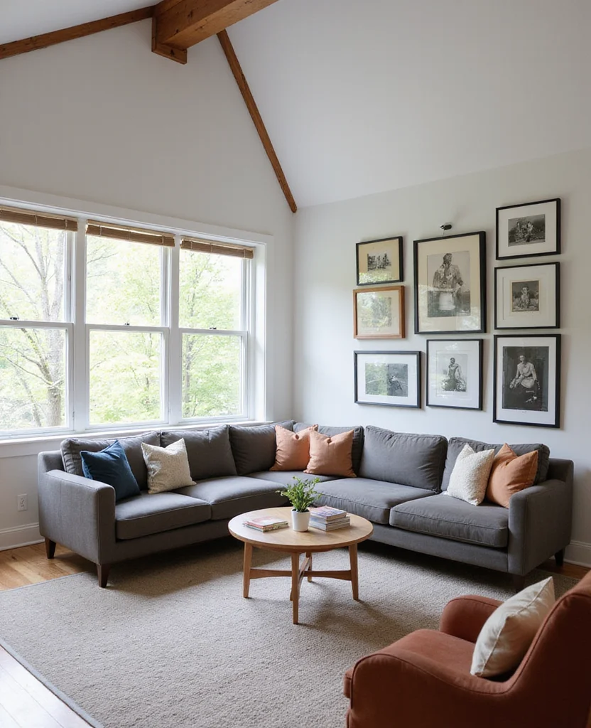 19 Sloped Ceiling Living Room Ideas That'll Make You Say 'Wow!' - 18. Create a Gallery Space