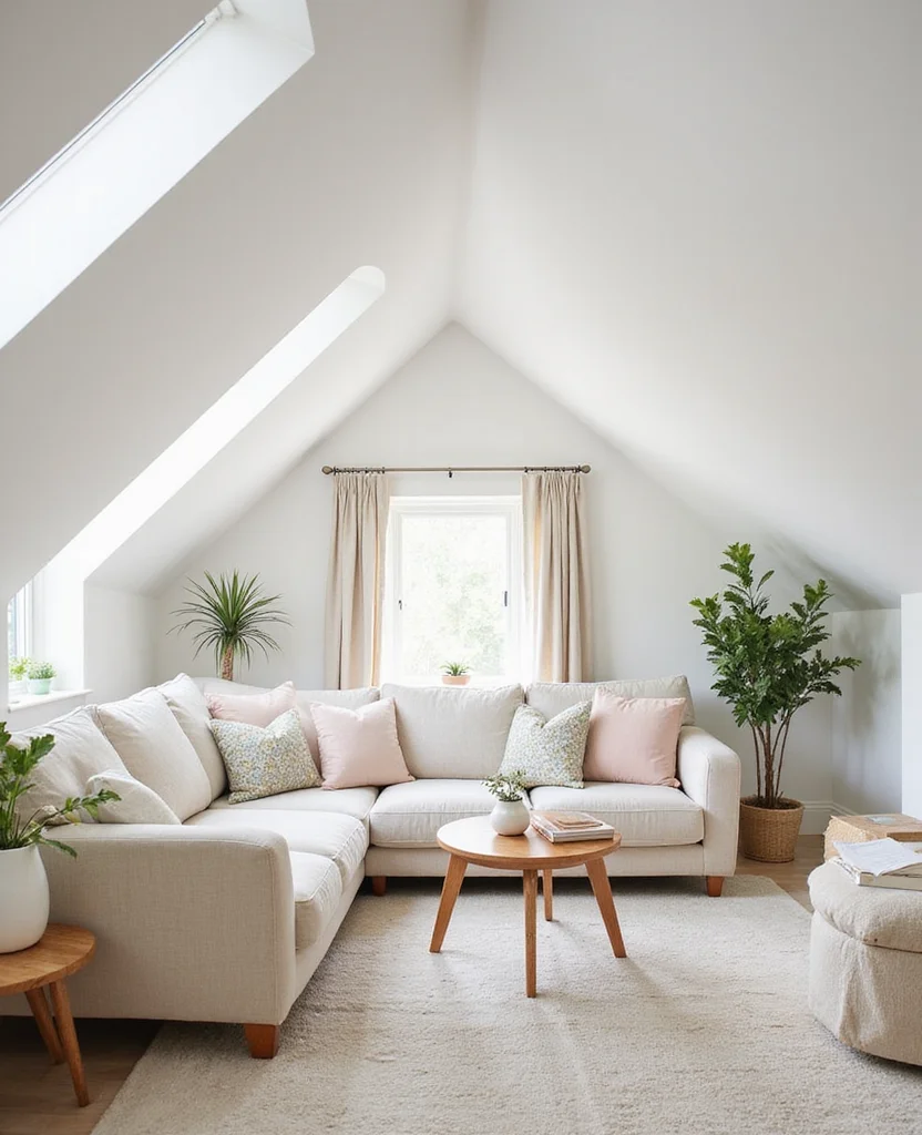 19 Sloped Ceiling Living Room Ideas That'll Make You Say 'Wow!' - 2. Go for a Bright and Airy Palette