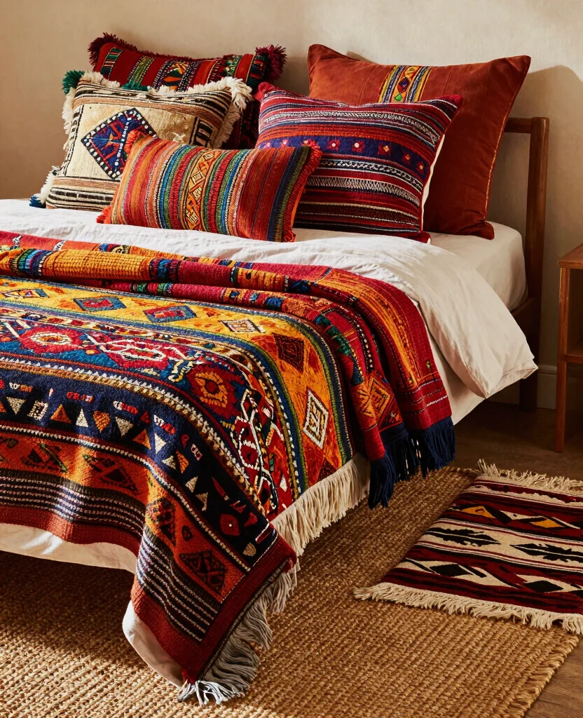 19 Stunning Afrohemian Bedroom Ideas That Will Inspire Your Next Makeover! - 1. Vibrant Textiles Galore