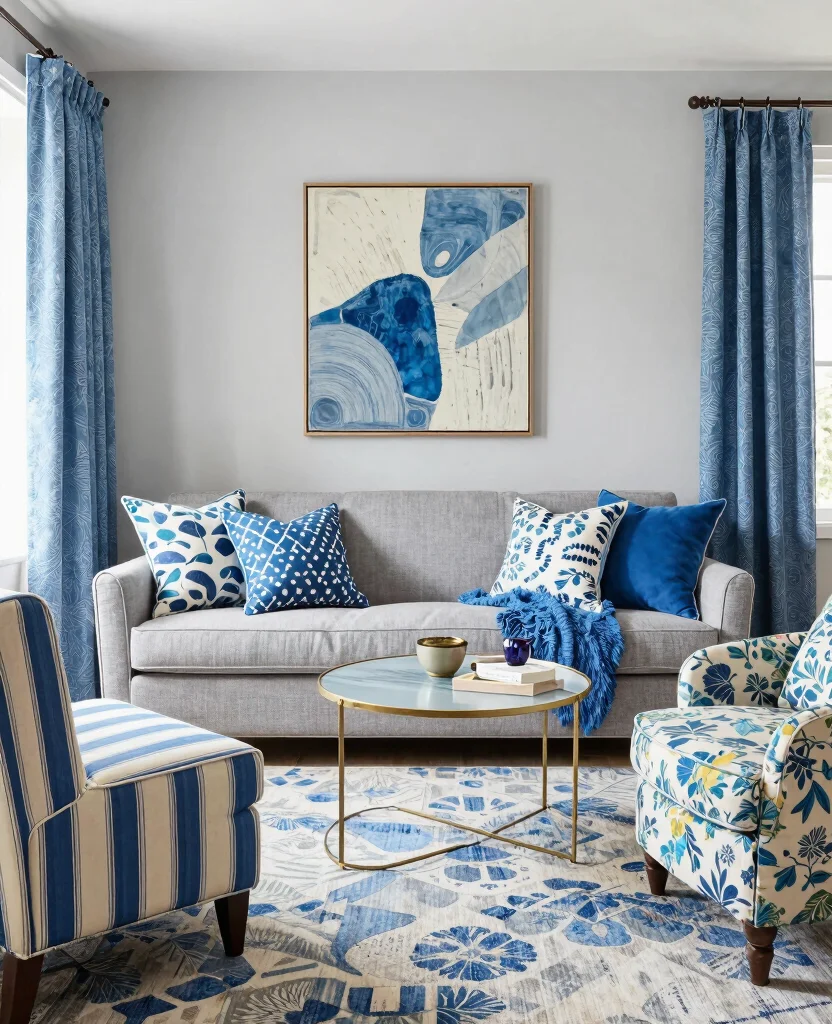 19 Stunning Blue and Gray Living Room Ideas That'll Inspire Your Next Makeover! - 12. Playful Patterns 1