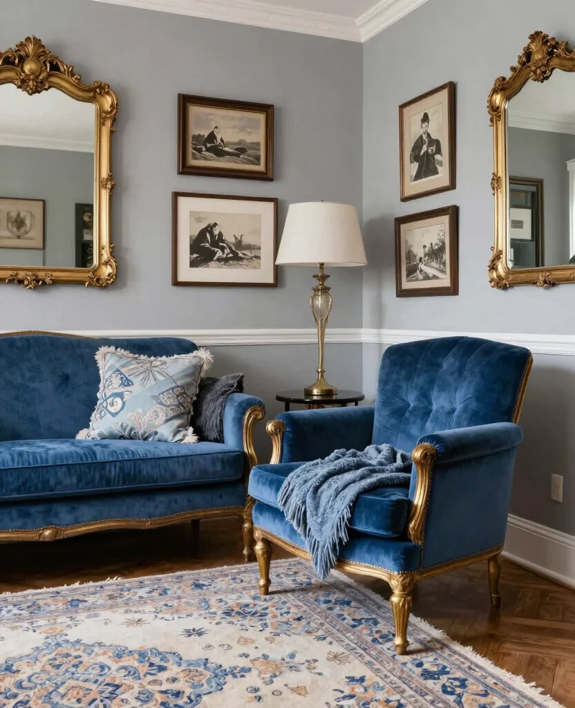 19 Stunning Blue and Gray Living Room Ideas That'll Inspire Your Next Makeover! - 15. Vintage Glam 1