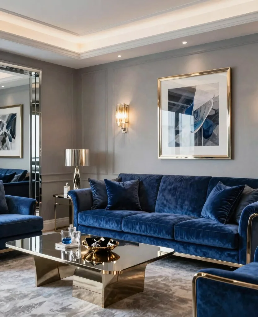 19 Stunning Blue and Gray Living Room Ideas That'll Inspire Your Next Makeover! - 7. Glamorous Touch 1