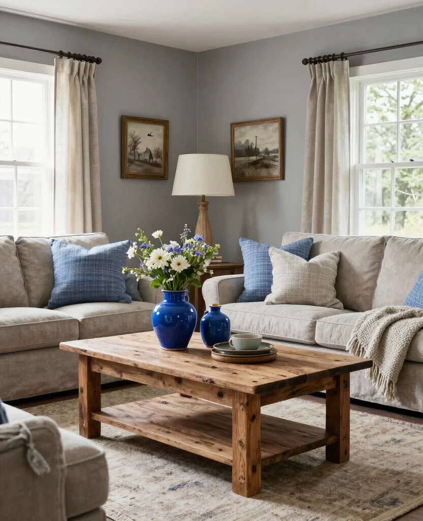 19 Stunning Blue and Gray Living Room Ideas That'll Inspire Your Next Makeover! - 9. Farmhouse Vibes 1