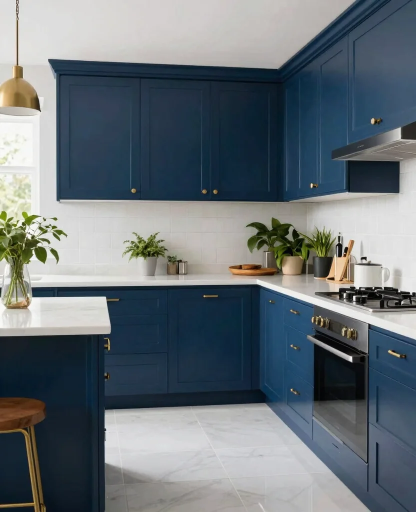 19 Stunning Cabinet Colors for White Tile Floors  - 1. Bold Navy Blue