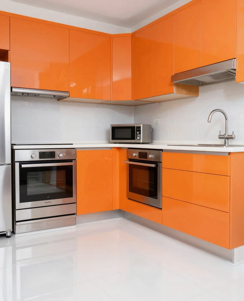 19 Stunning Cabinet Colors That Make White Tile Floors Shine Bright! - 10. Bright Tangerine